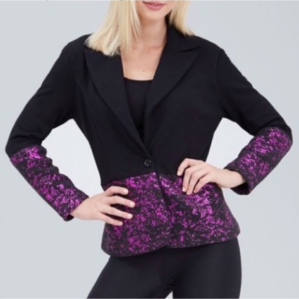 Terez Starry Night Blazer Black with Purple Foil, One Button. Size X Small. NWT!